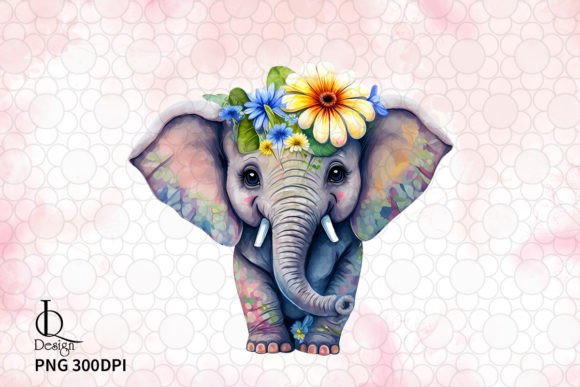 Flower Baby Elephant Sublimation Clipart Poster 2