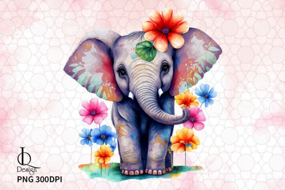 Flower Baby Elephant Sublimation Clipart Poster 4