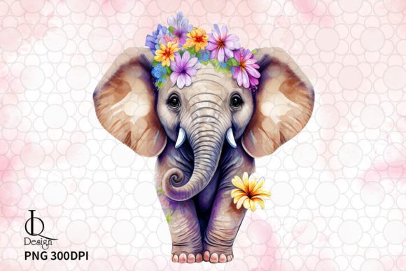 Flower Baby Elephant Sublimation Clipart Poster 5