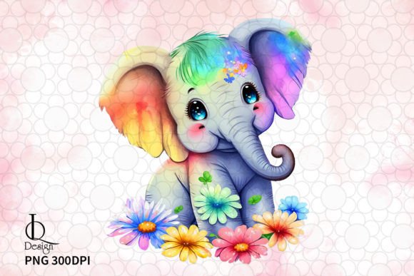 Flower Baby Elephant Sublimation Clipart Poster 6