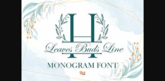 Leaves Buds Line Monogram Font Poster 1