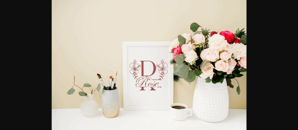 Magnolia Floral Line Monogram Font Poster 5