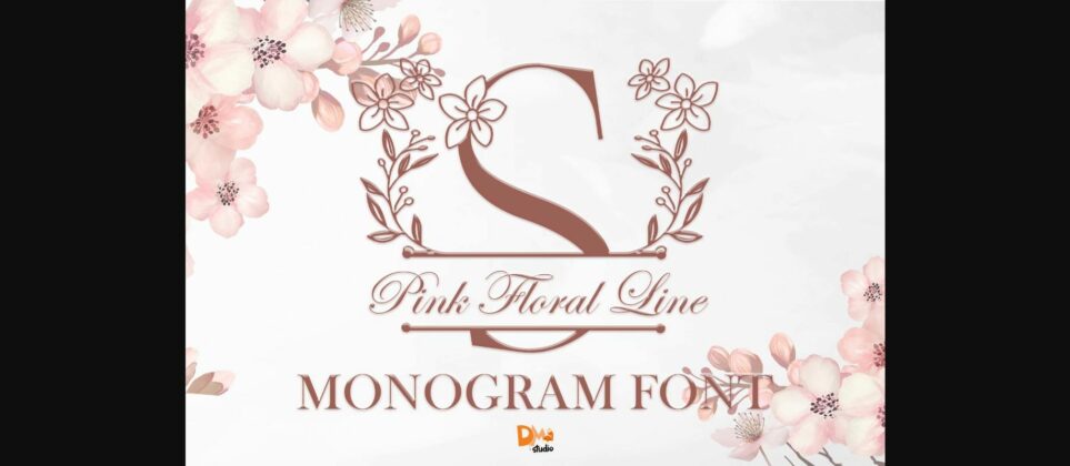 Pink Floral Line Monogram Font Poster 3