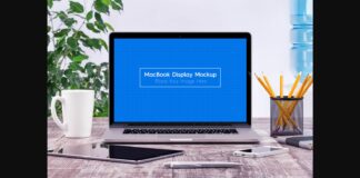 5 Workplace MacBook Display Mockups Poster 1