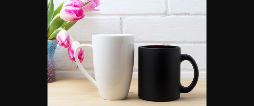 Black Coffee Cup and White Cappuccino Mug Mockup Poster 5