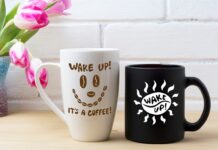 Black Coffee Cup and White Cappuccino Mug Mockup Poster 1