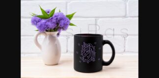 Black Coffee Mug Mockup with Blue Ageratum in Pitcher Poster 1