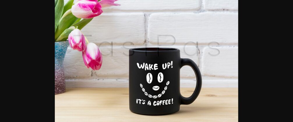 Black Coffee Mug Mockup with Magenta Tulip Poster 1