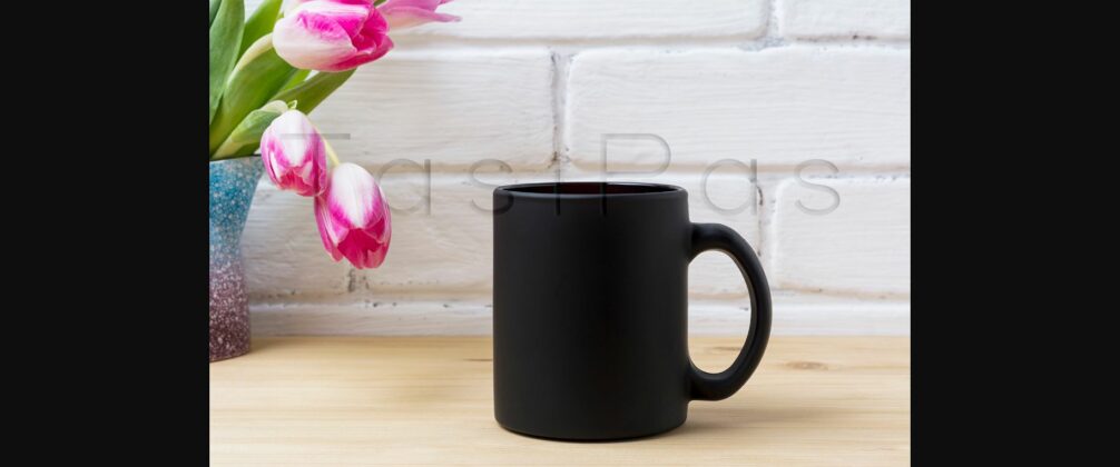 Black Coffee Mug Mockup with Magenta Tulip Poster 5