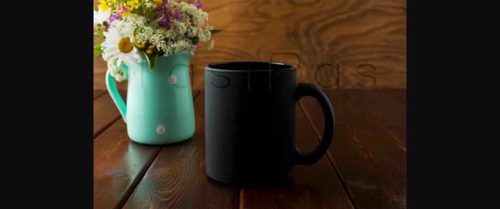 Black Coffee Mug Rustic Mockup with Wildflowers in Mint Green Vase Poster 4