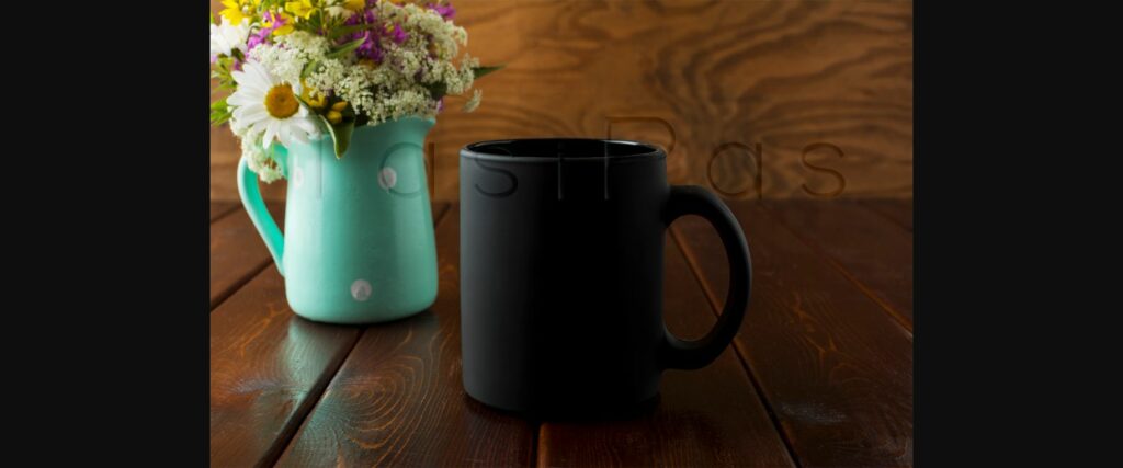 Black Coffee Mug Rustic Mockup with Wildflowers in Mint Green Vase Poster 4