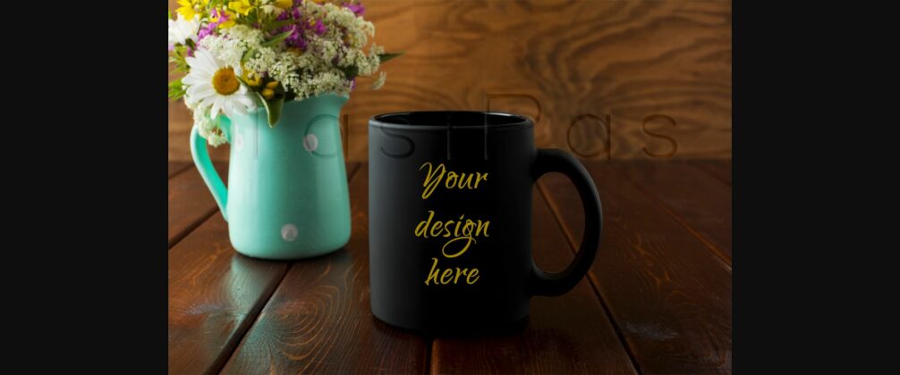 Black Coffee Mug Rustic Mockup with Wildflowers in Mint Green Vase Poster 1