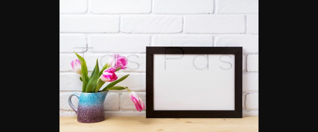 Black Frame Mockup with Pink Tulip Poster 4