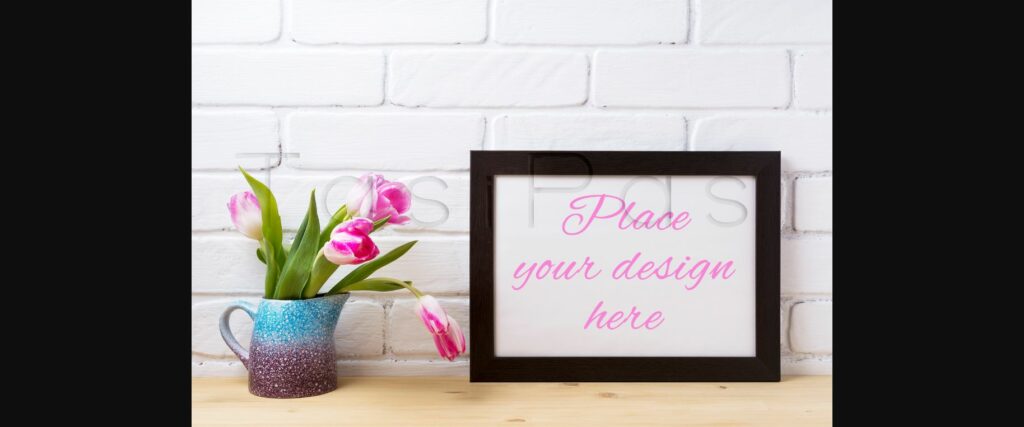 Black Frame Mockup with Pink Tulip Poster 1