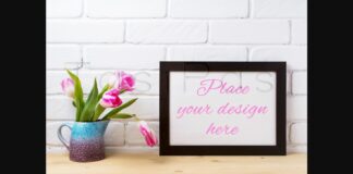 Black Frame Mockup with Pink Tulip Poster 1