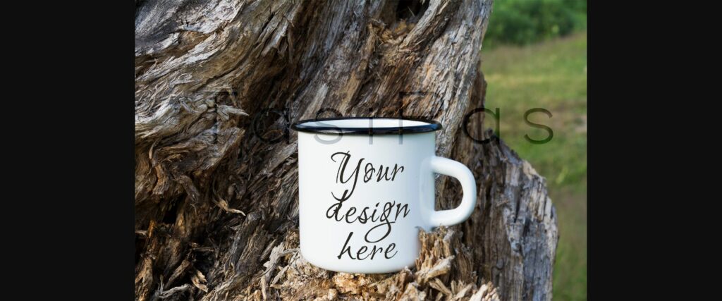 Campfire Enamel Mug Mockup with Stump. Poster 4