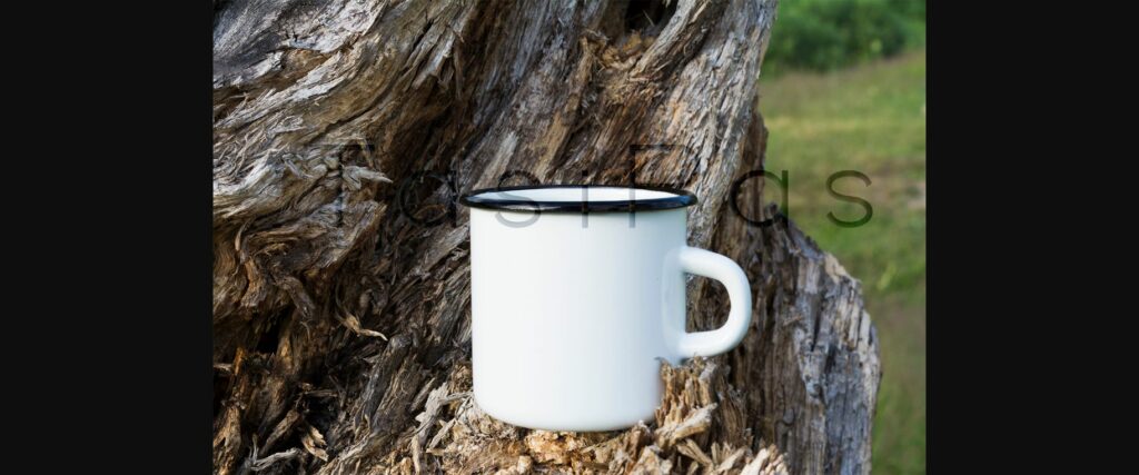 Campfire Enamel Mug Mockup with Stump. Poster 5