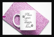 Coffee Mug Mockup Pink Glitter Flatlay Poster 1