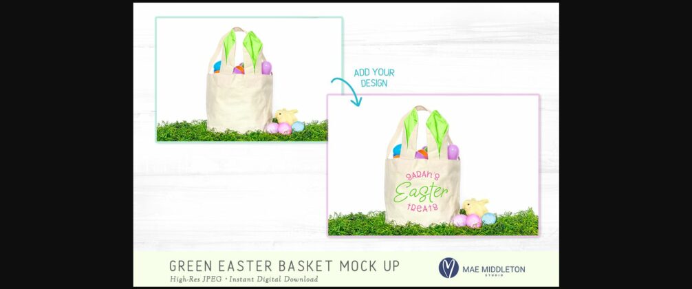 Easter Basket with Green Bunny Ears Mock Up Poster 4