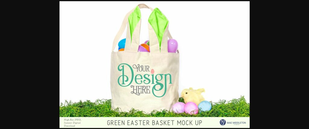 Easter Basket with Green Bunny Ears Mock Up Poster 1