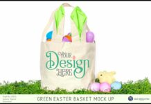 Easter Basket with Green Bunny Ears Mock Up Poster 1