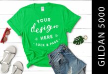 Electric Green Gildan 5000 TShirt Mockup Poster 1