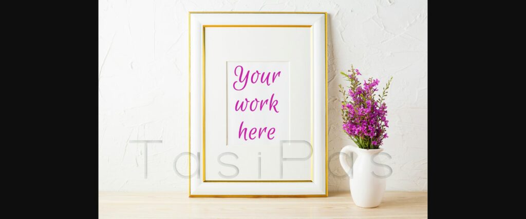 Gold Decorated Frame Mockup and Purple Wildflowers in Pitcher Poster 1