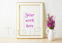 Gold Decorated Frame Mockup and Purple Wildflowers in Pitcher Poster 1