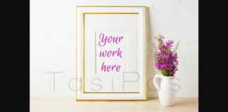 Gold Decorated Frame Mockup and Purple Wildflowers in Pitcher Poster 1