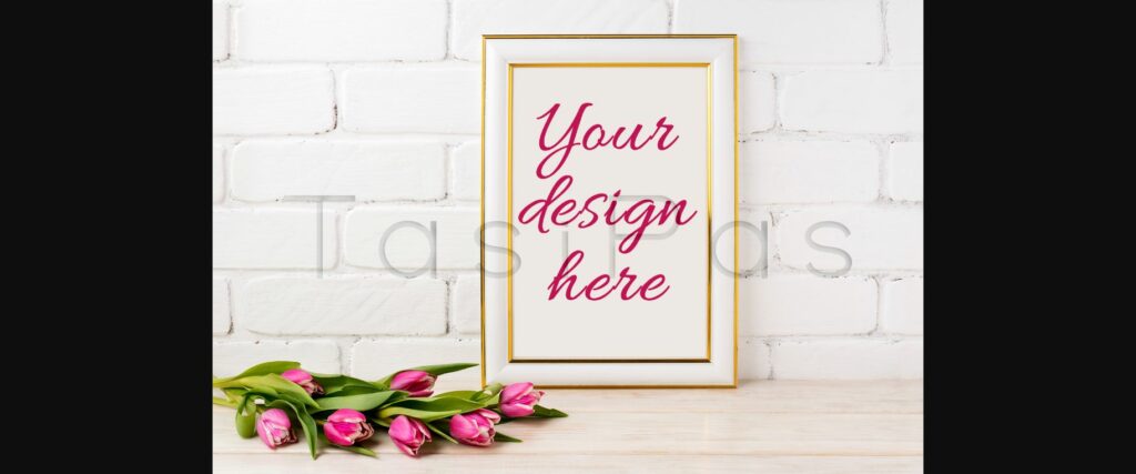 Gold Decorated Frame Mockup with Magenta Tulips Bouquet Poster 4