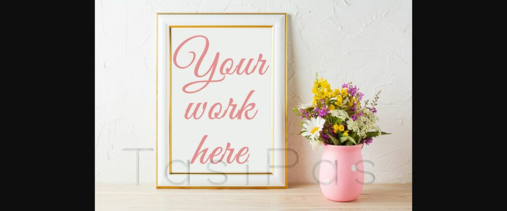 Gold Decorated Frame Mockup with Wildflowers in Pink Vase Poster 4