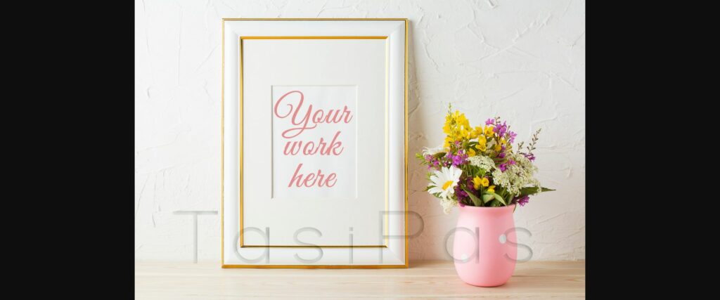 Gold Decorated Frame Mockup with Wildflowers in Pink Vase Poster 1