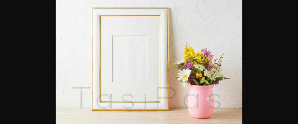 Gold Decorated Frame Mockup with Wildflowers in Pink Vase Poster 5