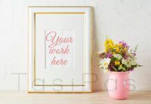 Gold Decorated Frame Mockup with Wildflowers in Pink Vase Poster 1