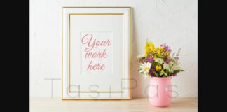 Gold Decorated Frame Mockup with Wildflowers in Pink Vase Poster 1