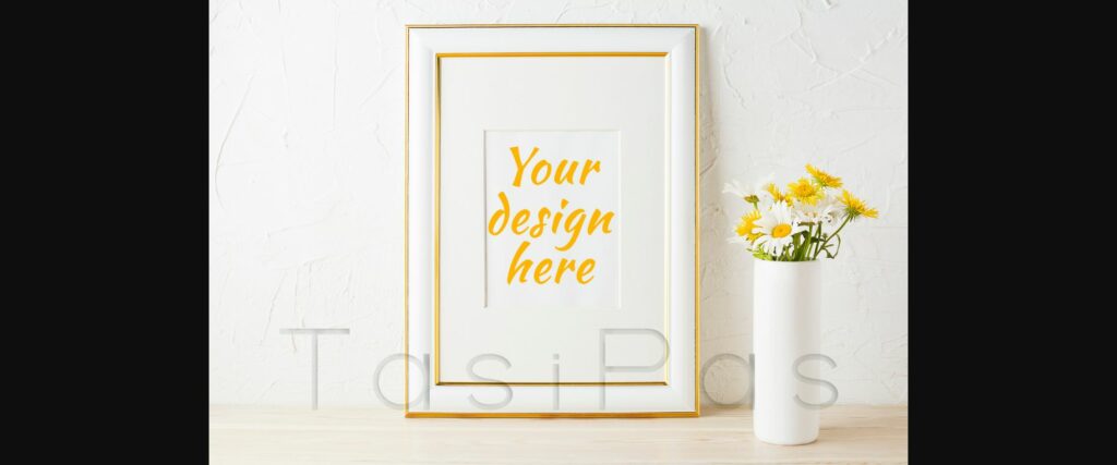 Gold Decorated Frame Mockup with Yellow and White Daisy Poster 1