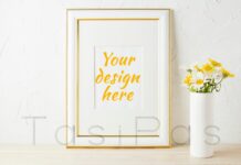 Gold Decorated Frame Mockup with Yellow and White Daisy Poster 1
