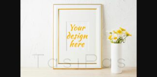 Gold Decorated Frame Mockup with Yellow and White Daisy Poster 1