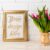Golden Frame Mockup with Magenta Pink Tulips in Golden Vase