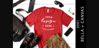 Male Red Bella Canvas 3001 TShirt Mockup Poster 1