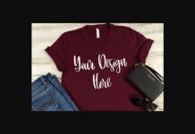 Maroon Styled V-Neck T-Shirt Mockup Photo Poster 1