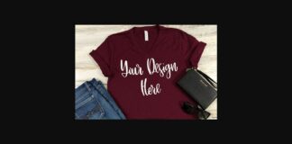 Maroon Styled V-Neck T-Shirt Mockup Photo Poster 1