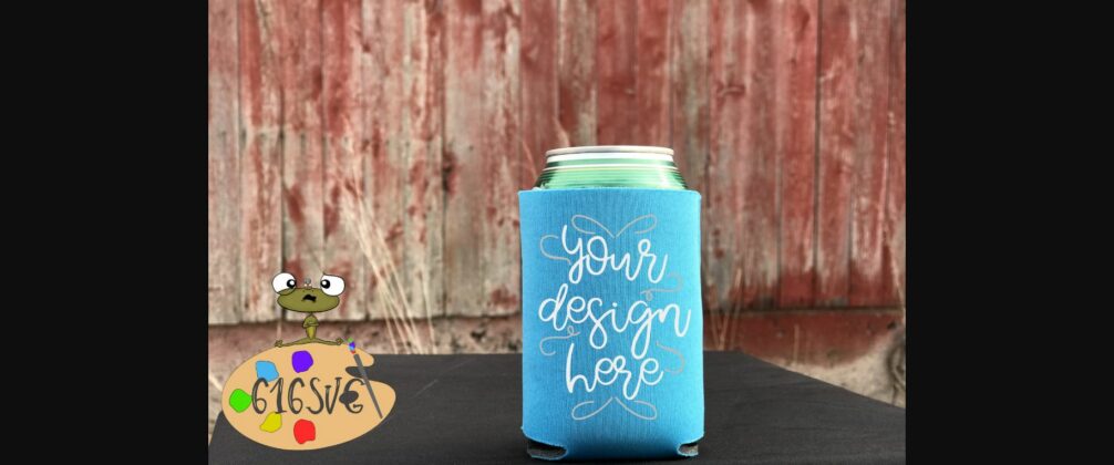 Neon Blue Can Cooler Mockup Poster 1