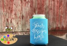 Neon Blue Can Cooler Mockup Poster 1