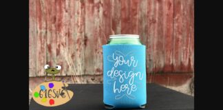 Neon Blue Can Cooler Mockup Poster 1