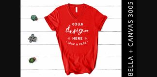 Red Bella Canvas 3005 V Neck Mockup Poster 1