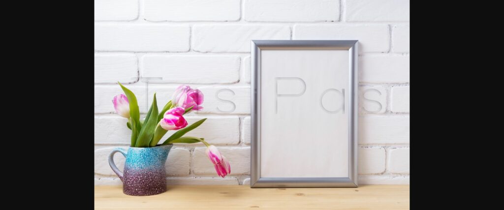 Silver Frame Mockup with Pink Tulip in Purple Blue Vase Poster 4