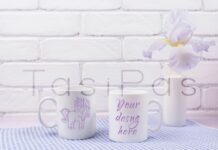 Two Coffee Mug Mockup with Iris Flowers Poster 1