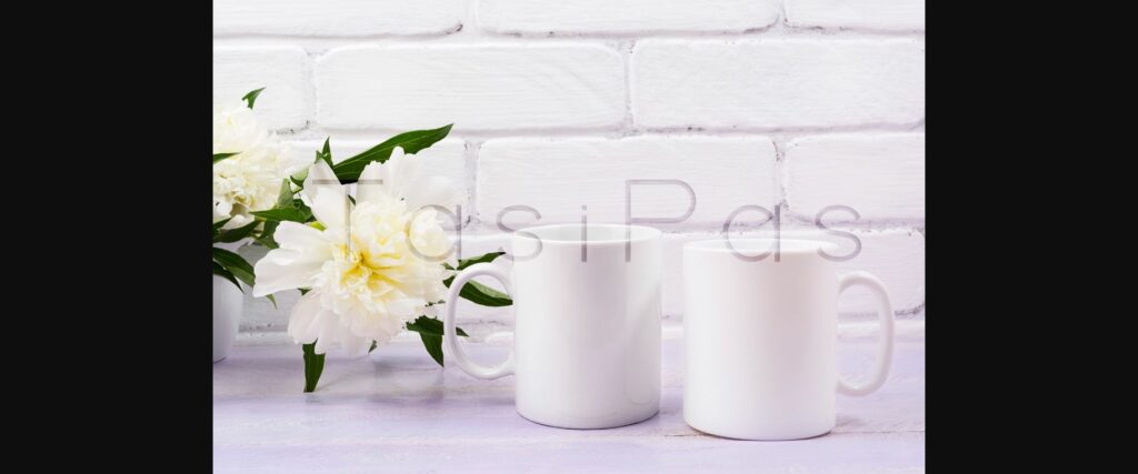 Two Coffee Mug Mockup with Ivory Peony Flower Poster 4