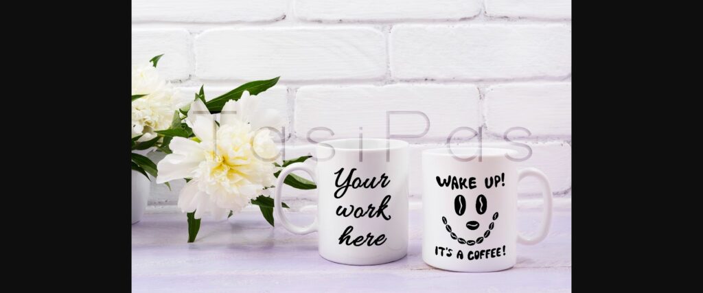 Two Coffee Mug Mockup with Ivory Peony Flower Poster 1